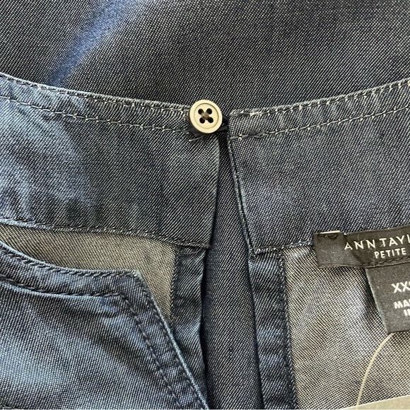Ann Taylor Shift Dress Size XXS Petite NWT Notch Neck Short Sleeve Chambray Blue - Picture 7 of 10